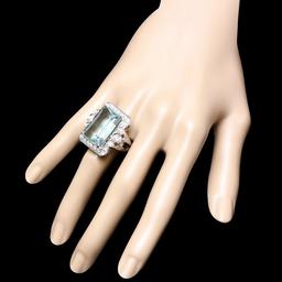 14k Gold 24.00ct Aquamarine 1.70ct Diamond Ring