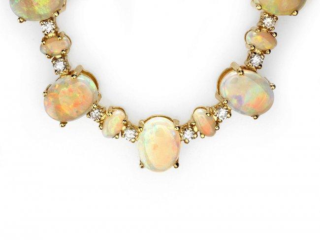 14k Yellow Gold 32ct Opal 2.25ct Diamond Necklace