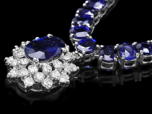 14k Gold 53.2ct Sapphire 1.20ct Diamond Necklace