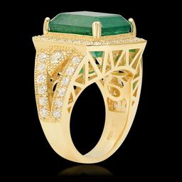 14K Yellow Gold, 8.00cts Emerald, 1.60cts Diamond Ring