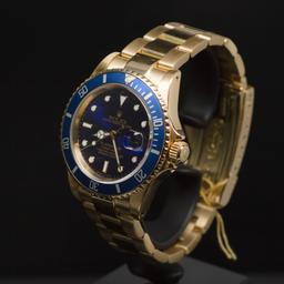 Rolex 18K Gold Submariner 40mm Blue Dial Men's Wristwatch
