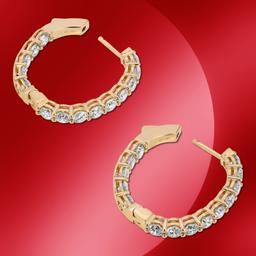14K Gold 5.30cts Diamond Hoop Earrings