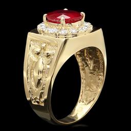 14k Gold 3.00ct Ruby 0.50ct Diamond Mens Ring
