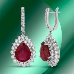 14K Gold 14.26cts Ruby & 5.41cts Diamond Earrings