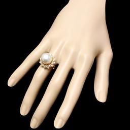 14k Gold 12 X 12mm Pearl 0.70ct Diamond Ring
