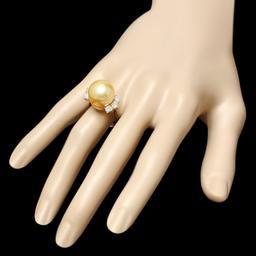 14k Yellow Gold 14mm Pearl 0.80ct Diamond Ring