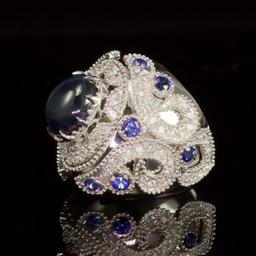 14K Gold 11.61ct Star Sapphire, 1.38ct Sapphire 1.55ct Diamond Ring
