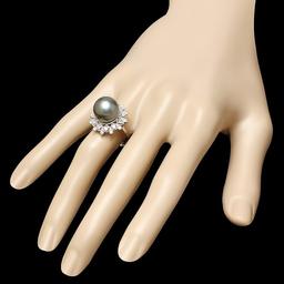 14k Gold 12 X 12mm Pearl 0.60ct Diamond Ring