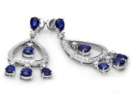 14k Gold 8ct Sapphire 1.10ct Diamond Earrings
