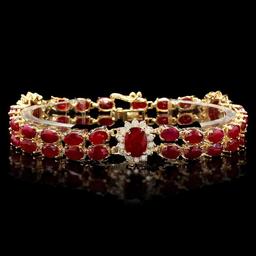 14k Gold 31.5ct Ruby 1.70ct Diamond Bracelet