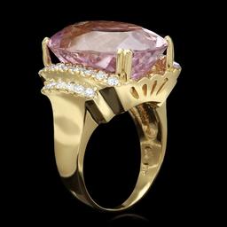 14k Gold 20.40ct Kunzite 0.70ct Diamond Ring