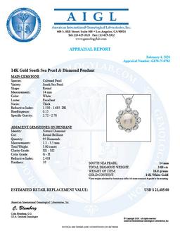 14k Gold 14 X 14mm Pearl 3ct Diamond Pendant