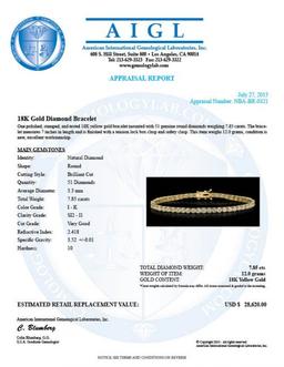 18K Gold 7.85ct Diamond Bracelet