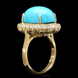 14k Yellow Gold 10ct Turquoise 1ct Diamond Ring