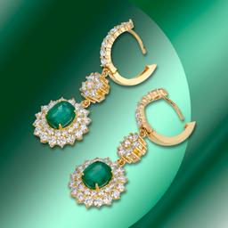 14K Gold 5.84cts Emerald & 7.02cts Diamond Earrings