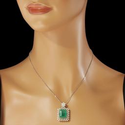 14K Gold 9.35ct Emerald 2.00ct Diamond Pendant