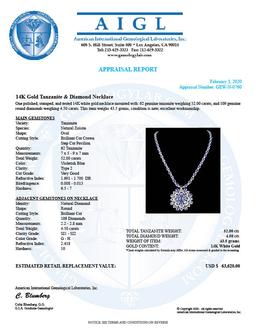 14k Gold 52ct Tanzanite 4.50ct Diamond Necklace