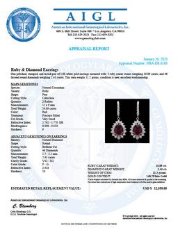 14K Gold 10.89ct Ruby 2.43ct  Diamond Earrings