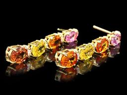 14k Gold 8ct Sapphire 0.40ct Diamond Earrings