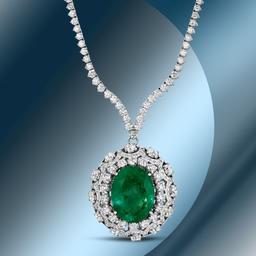 14K Gold 17.85cts Emerald & 11.72cts Diamond Necklace