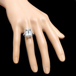 14k Gold 5.00ct Aquamarine 1.15ct Diamond Ring