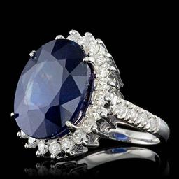 14k Gold 17.00ct Sapphire 1.25ct Diamond Ring