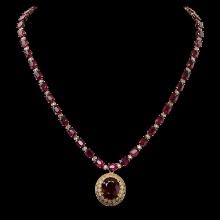 14K Gold 59.34ct Ruby 3.10ct Diamond Necklace