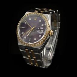Rolex DateJust Two-Tone Quartz Model 36mm Custom Diamond Bezel Men's Wristwatch