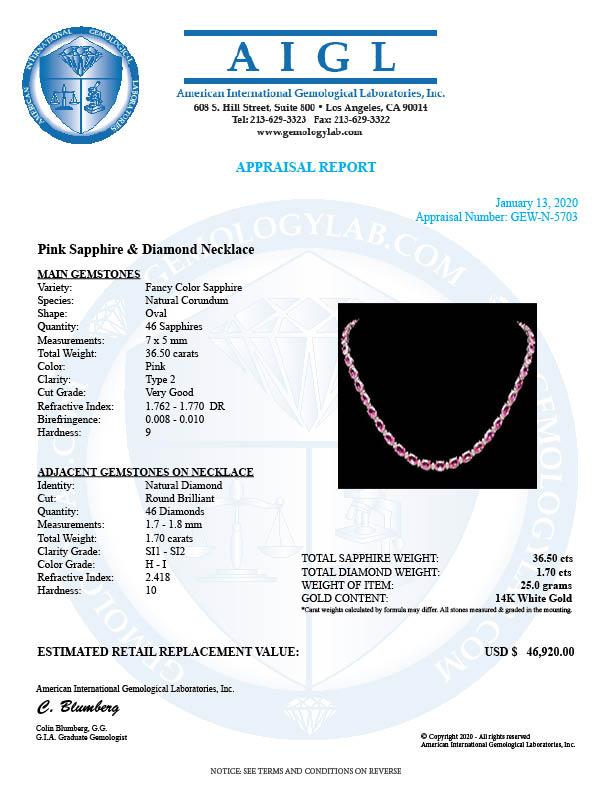 14k Gold 36ct Sapphire 1.70ct Diamond Necklace