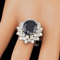 14k Gold 7.25ct Sapphire 2.60ct Diamond Ring