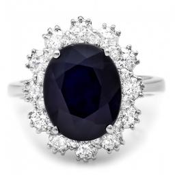 14k Gold 6.50ct Sapphire 1.25ct Diamond Ring