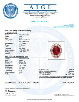 14k Rose Gold 10.00ct Ruby 1.85ct Diamond Ring