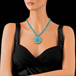 14k 64.00ct Turquoise 3.00ct Diamond Necklace