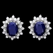 14k Gold 7ct Sapphire 1.25ct Diamond Earrings