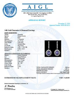 14k Gold 5ct Tanzanite 1.60ct Diamond Earrings