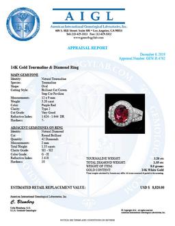 14k Gold 3.20ct Tourmaline 1.35ct Diamond Ring