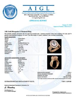 14K Gold 8.3ct Morganite 1.40ct Diamond Ring