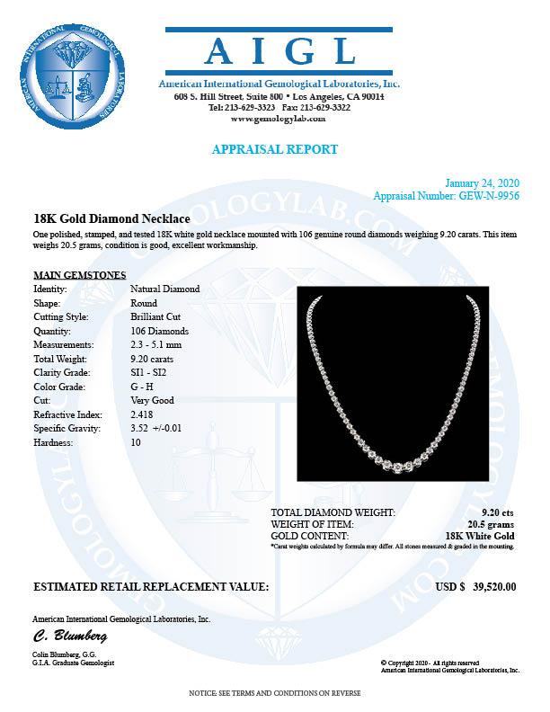 18k White Gold 9.20ct Diamond Necklace