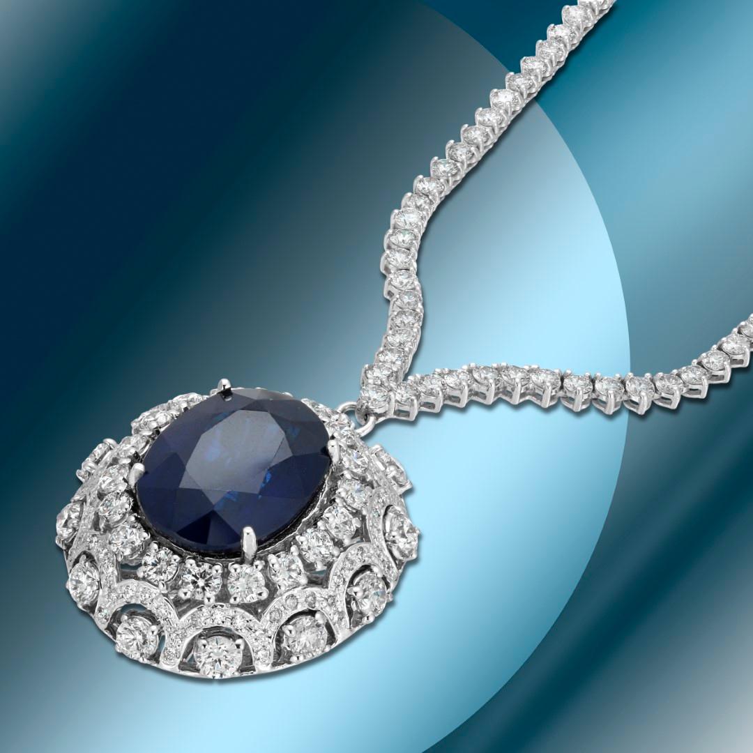 14K Gold 17.90cts Sapphire & 11.78cts Diamond Necklace