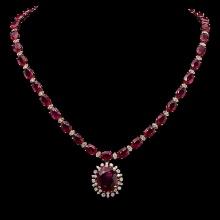 14K Gold 67.60ct Ruby & 2.55ct Diamond Necklace