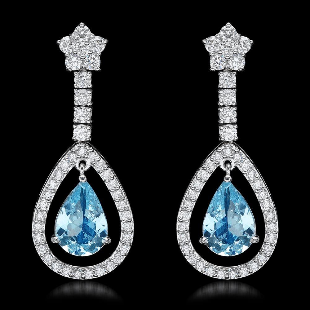 14k White Gold 4.50ct Aquamarine 2.75ct Diamond Earrings