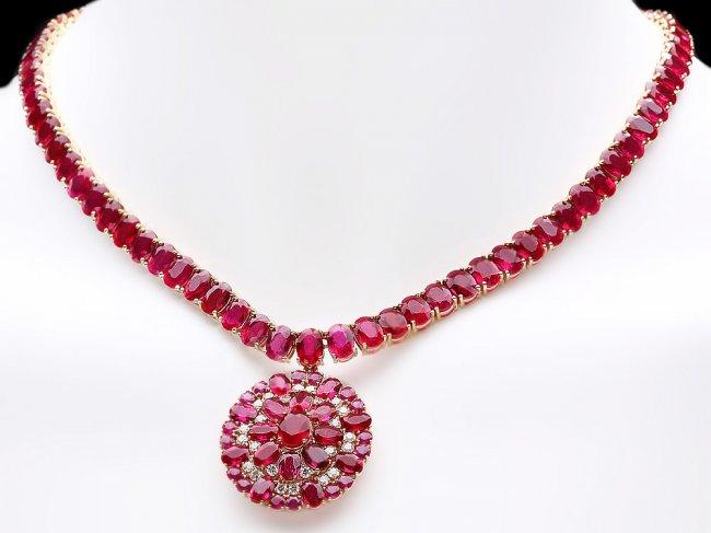 14k Gold 97.5ct Ruby 1.10ct Diamond Necklace