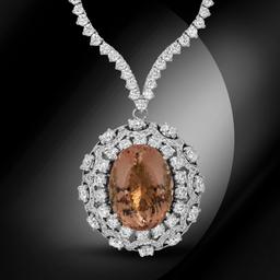 14K Gold 18.50cts Morganite & 11.80cts Diamond Necklace