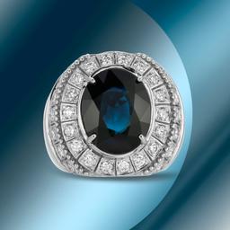 14K Gold 9.88cts Sapphire & 1.78cts Diamond Ring
