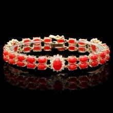 14k Gold 16.5ct Coral 1.20ct Diamond Bracelet