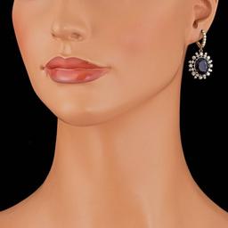14k Gold 13.00ct Sapphire 2.25ct Diamond Earrings