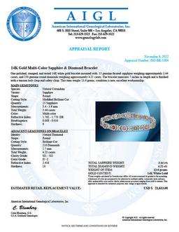 14K Gold 3.44cts Multi-Color Sapphire & 4.21cts Diamond Bracelet