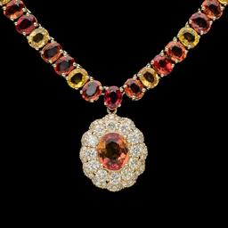 14K Gold 45.40ct Multi-Color Sapphire 1.45ct Diamond Necklace