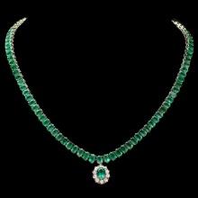 14k Gold 41.75ct Emerald 0.95ct Diamond Necklace