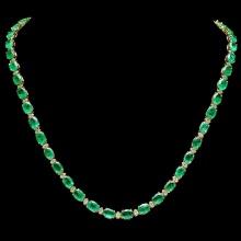 14k Gold 32ct Emerald 1.75ct Diamond Necklace